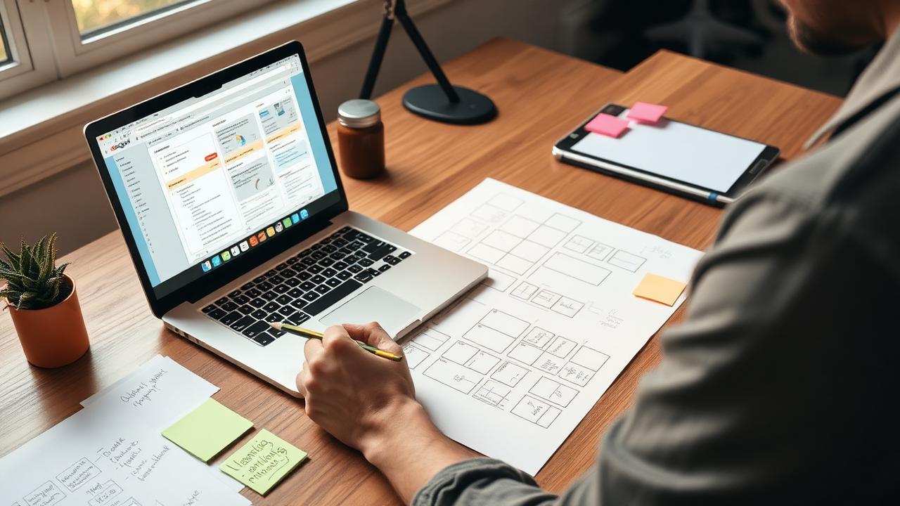 UX designer sketching wireframes while planning landing page design services