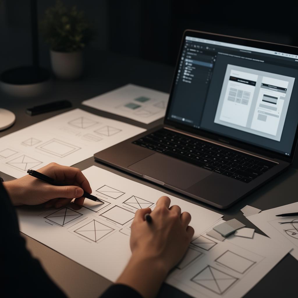 UX designer creating wireframes and planning a website redesign strategy